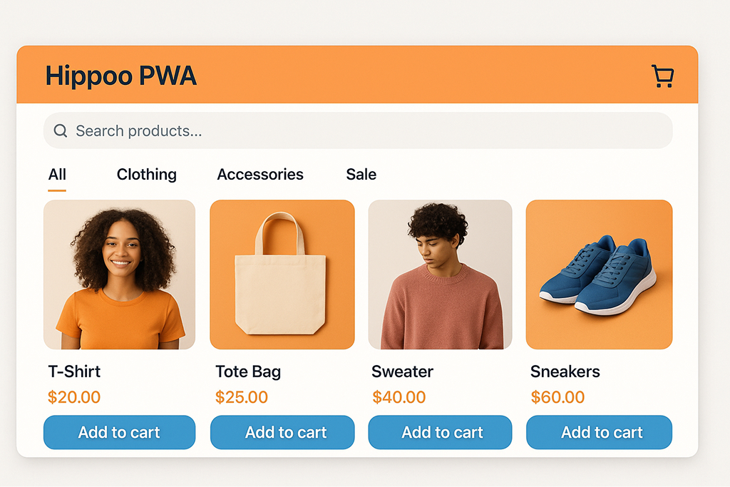  Hippoo PWA, which integrates seamlessly with the Store API to create an app-like experience with instant loading, offline support, and enhanced user engagement.